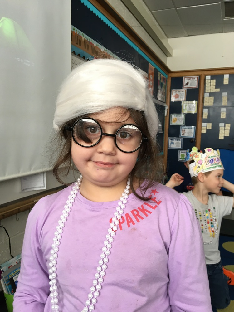 A first grader dressed as someone 100 year’s old 