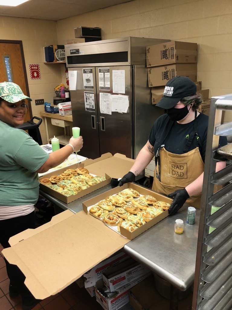 Tiger Cafe Crews very own Marli and Drusilla prepping 240+ Cinnamon Rolls for our Tigers. 