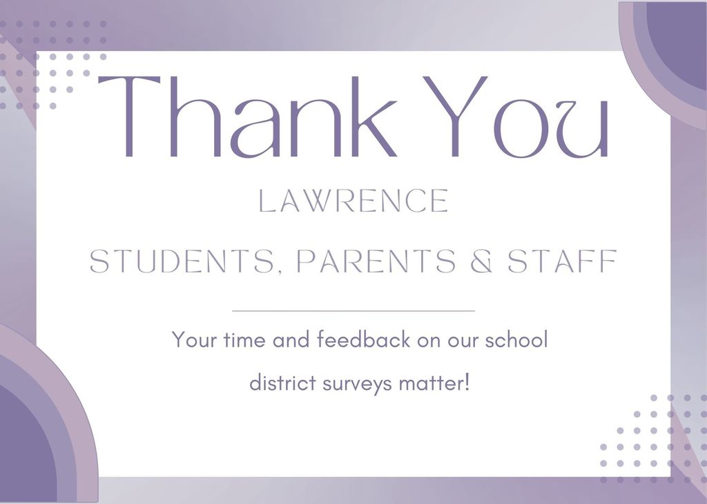 Thank you to parents, students and staff graphic with purple  lettering