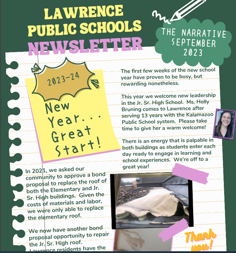 Cover page of district newsletter